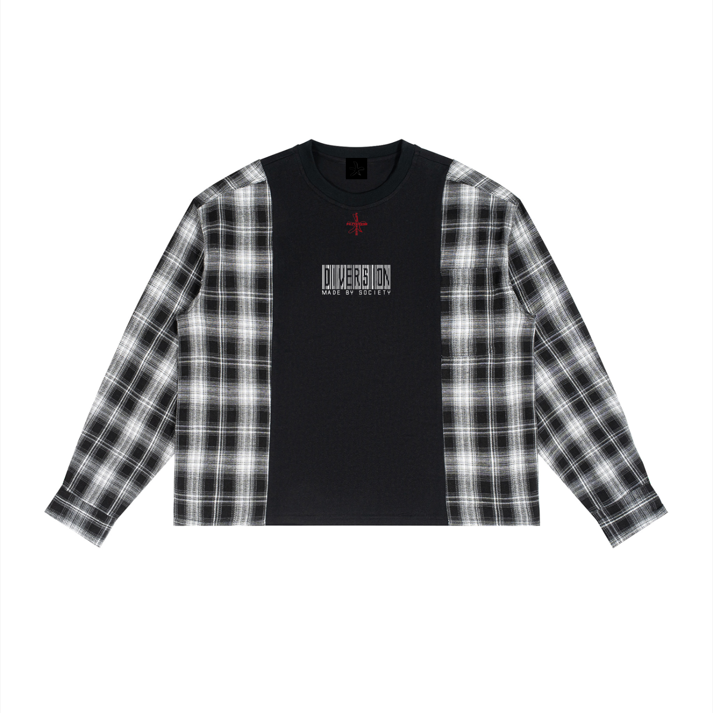 MADE BY SOCIETY PLAID RECONSTRUCTED LS