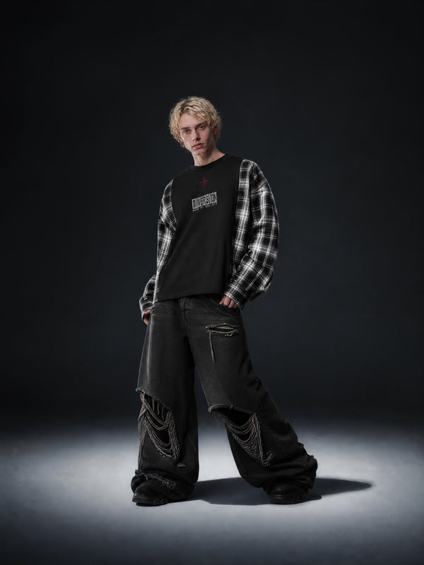MADE BY SOCIETY PLAID RECONSTRUCTED LS