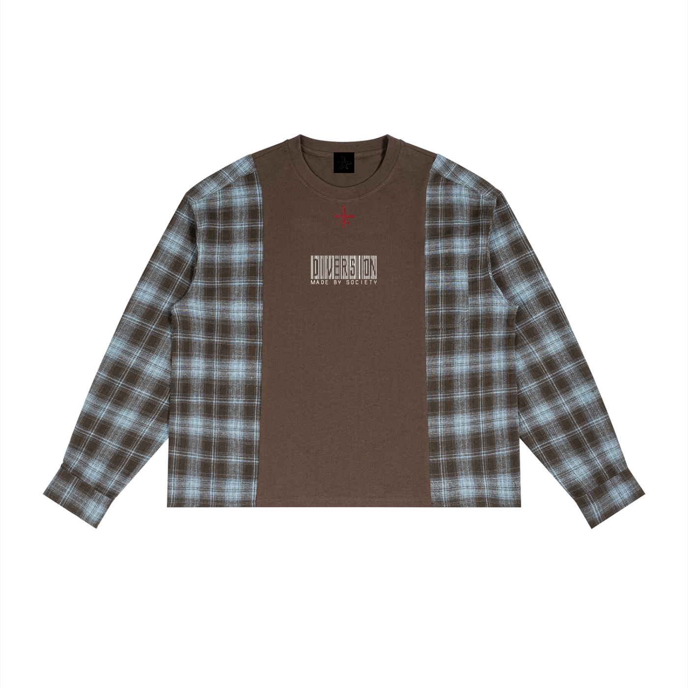 MADE BY SOCIETY PLAID RECONSTRUCTED LS