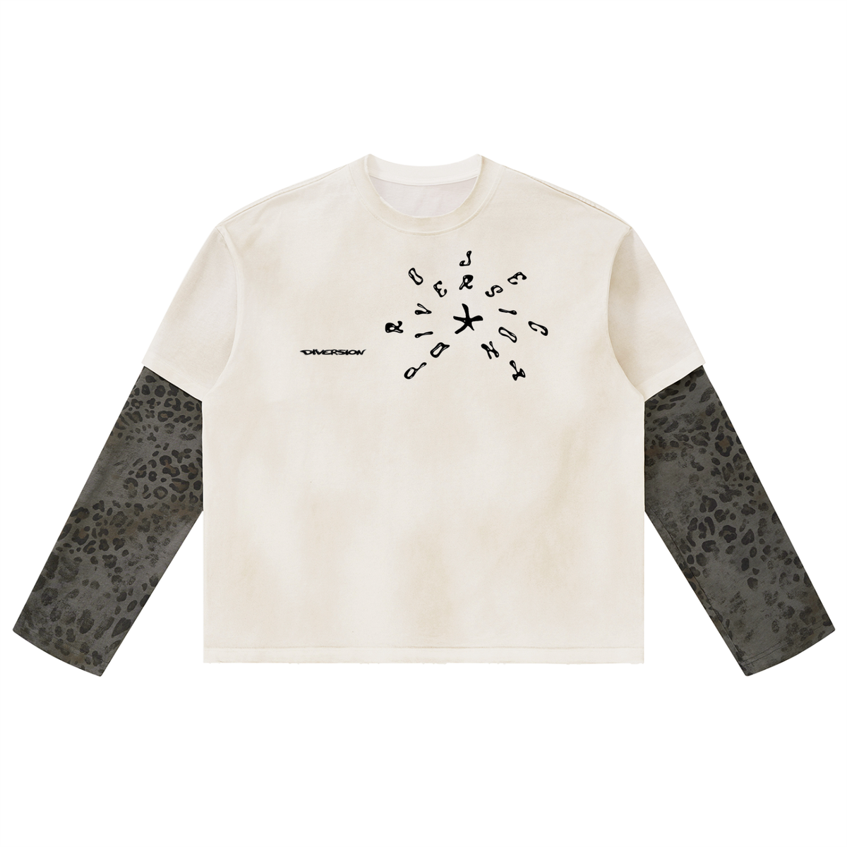 Unisex Vintage Wash Leopard Paneled Layer T-Shirt