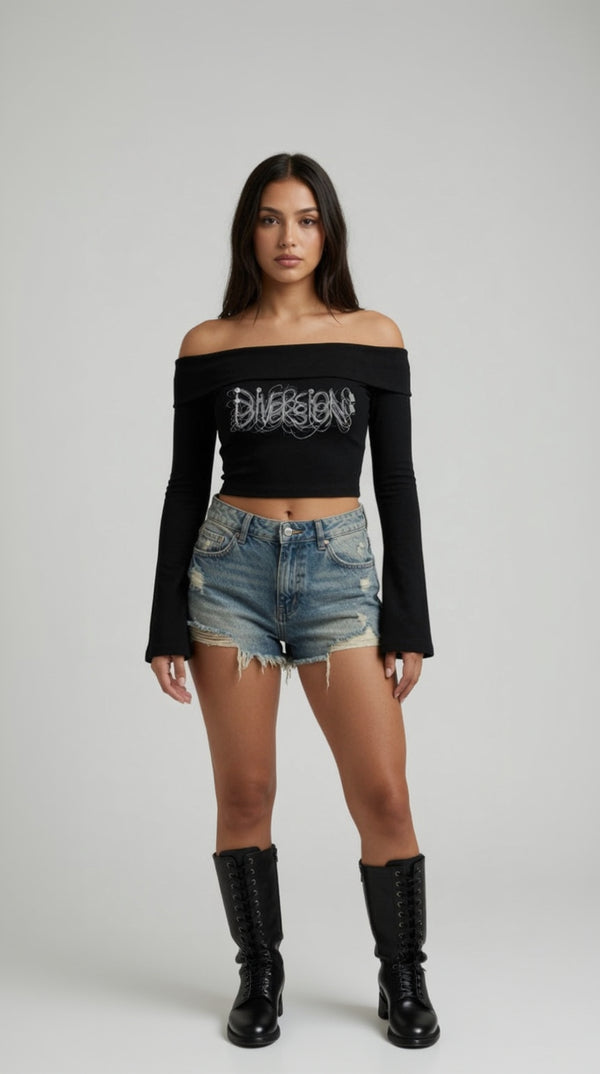 WIRED DIVERSION  OFF-SHOULDER BELL SLEEVE