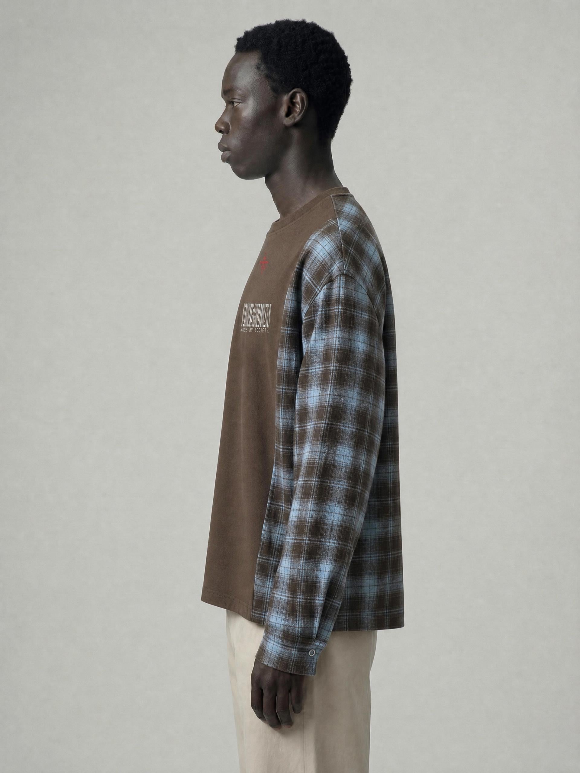 MADE BY SOCIETY PLAID RECONSTRUCTED LS