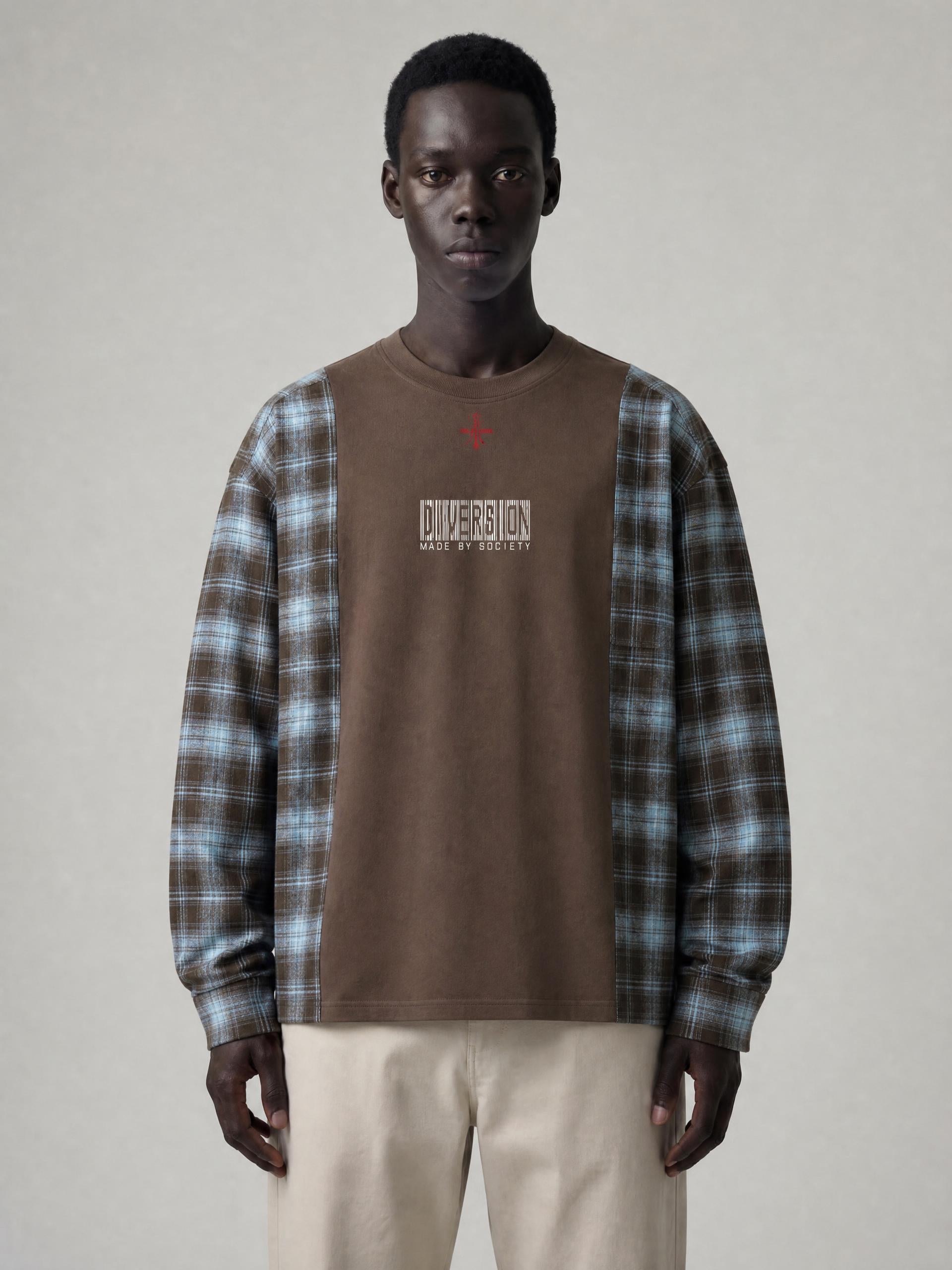 MADE BY SOCIETY PLAID RECONSTRUCTED LS