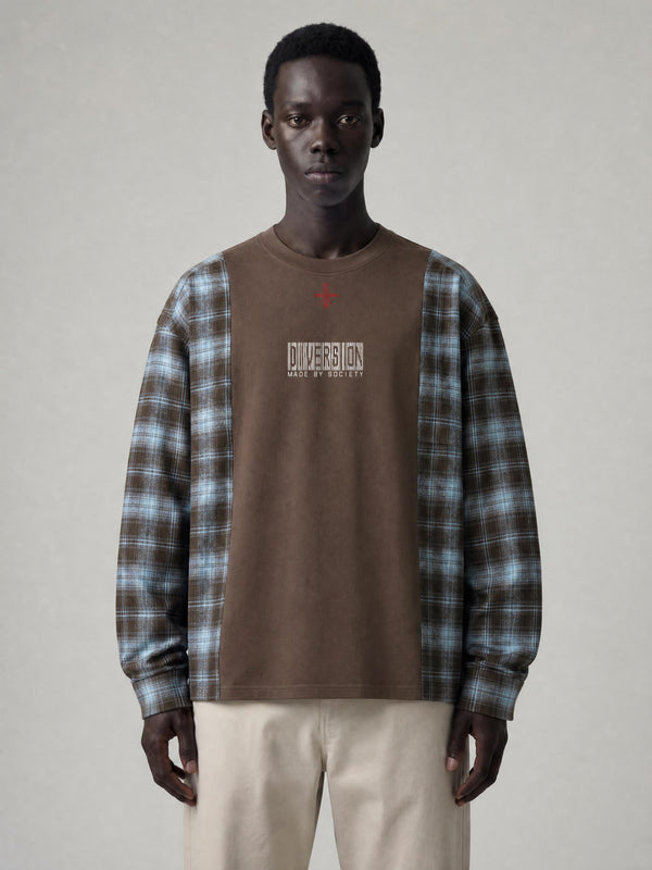 MADE BY SOCIETY PLAID RECONSTRUCTED LS